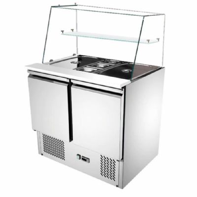 Saladette rfrigre 2 portes avec vitre droite 2xGN1/1 et 3xGN1/6 - 176L