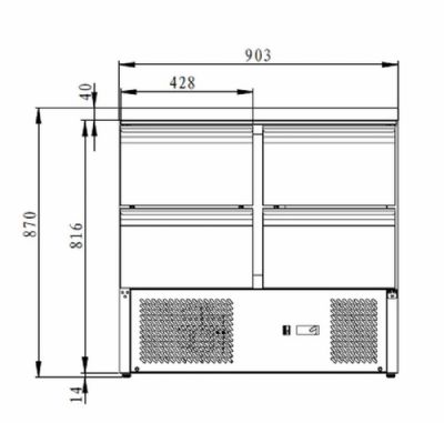 Table de travail rfrigre 2 compartiments de 2 tiroirs chacun - 230L