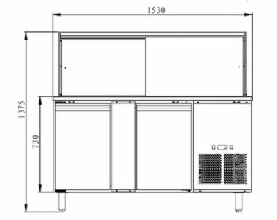 Saladette r�frig�r�e positive 4xGN1/1 avec vitre droite 2 portes - 502L