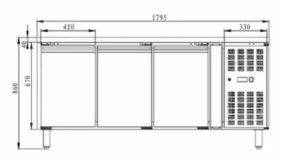 Table de travail rfrigre ngative 3 portes -18 / -22c - 417L