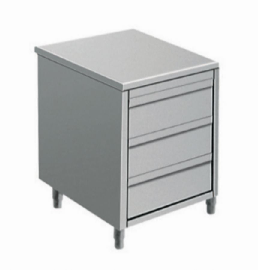 Meuble bas inox 3 tiroirs - 500x600x850mm