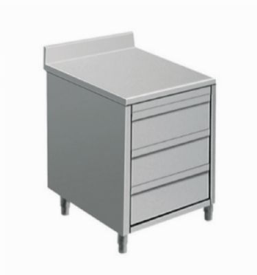 Meuble bas inox avec dosseret 3 tiroirs - 500x700x850mm