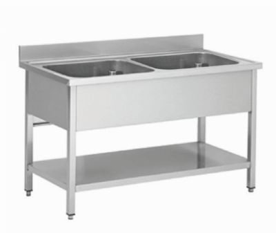 Plonge inox avec 2 bacs centraux - 1200x700x850+100mm