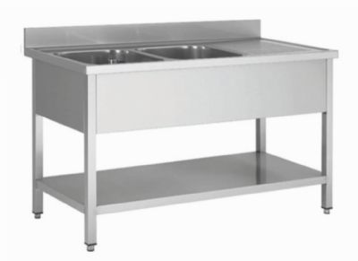 Plonge inox avec 2 bacs  gauche - 1400x600x850+100mm