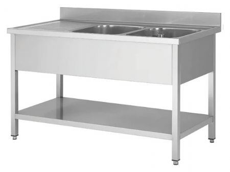 Plonge Inox - 2 Bacs avec égouttoir, 1400 x 600 x850 mm - Skyrainbow - THSTR146BR2 Plonge Inox - 2 Bacs avec égouttoir, 1400 x 600 x850 mm - Skyrainbow - THSTR146BR2
