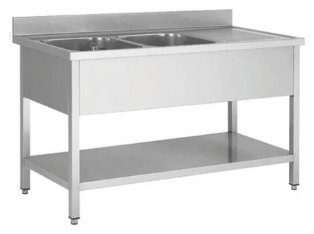 Plonge Inox - 2 Bacs- égouttoir à droite, 1400 x 700 x850+100 mm - Skyrainbow - THSTR147BL2 Plonge Inox - 2 Bacs- égouttoir à droite, 1400 x 700 x850+100 mm - Skyrainbow - THSTR147BL2
