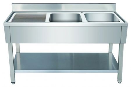 Plonge Inox - 2 Bacs- égouttoir à gauche, 1400 x 700 x850+100 mm - Skyrainbow - THSTR147BR2