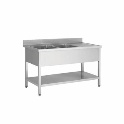 Plonge inox avec 2 bacs  gauche - 1600x600x850+100mm