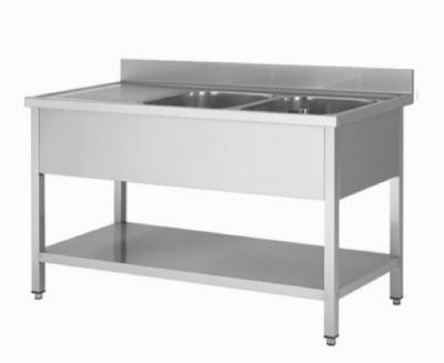 Plonge inox avec 2 bacs  droite - 1600x600x850+100mm