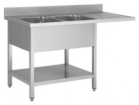 Plonge Inox - passage lave vaisselle - 2 Bacs - égouttoir à droite, 1600 x 600 x850 mm - Skyrainbow - THSTR166SBL2