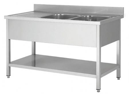 Plonge Inox - 2 Bacs - égouttoir à gauche, 1600 x 700 x850 mm - Skyrainbow - THSTR167BR2 Plonge Inox - 2 Bacs - égouttoir à gauche, 1600 x 700 x850 mm - Skyrainbow - THSTR167BR2