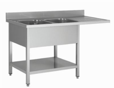 Plonge inox 2 bacs avec passage lave vaisselle  droite - 1600x700x850+100mm