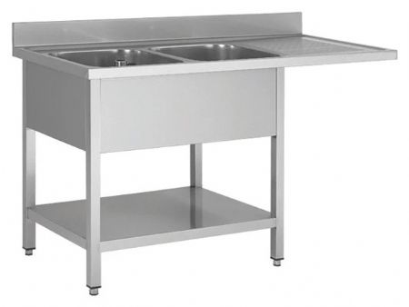 Plonge Inox - passage lave vaisselle - 2 Bacs - égouttoir à droite, 1600 x 700 x850 mm - Skyrainbow - THSTR167SBL2