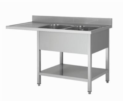 Plonge inox 2 bacs avec passage lave vaisselle  gauche - 1600x700x850+100mm
