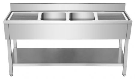 Plonge Inox - 2 Bacs - 2 égouttoirs, 2000 x 600 x850 mm - Skyrainbow - THSTR206BM2