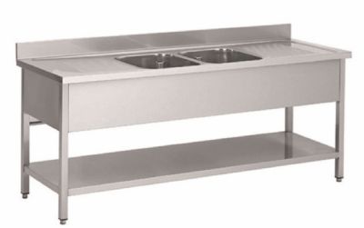 Plonge inox avec 2 bacs centraux - 2000x700x850+100mm