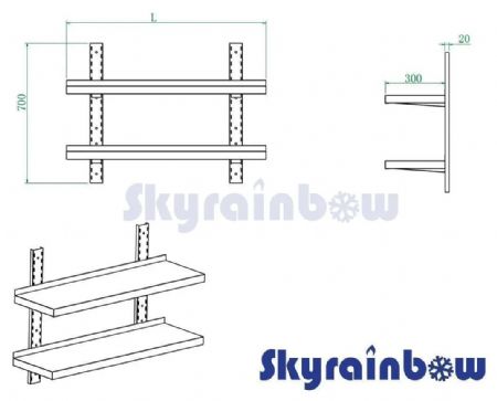 Étagère murale Inox - 2 niveaux, 1500 x 300 x 700 mm - Skyrainbow - THWBS2R153