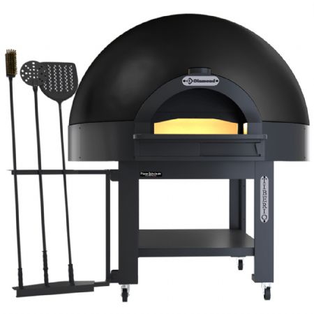 Four statique  cupole sole fixe 9 pizzas diamtre  33 avec support sur roues - NOIR