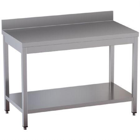 Table de travail inox avec rebord arrière et étagère basse 1600x700x850 Table de travail inox avec rebord arrière et étagère basse 1600x700x850