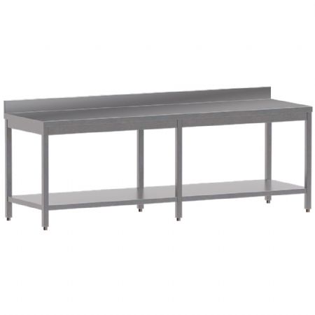 Table de Travail Inox avec sous tablette et dosseret arrière 2200x700x850/880(+100) mm - Diamond - TL2271D-ST4