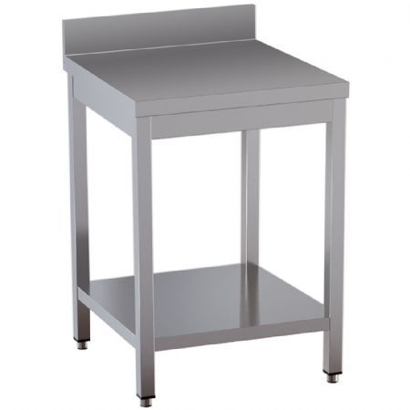 Table de travail inox équipée d’une étagère basse et d’un rebord arrière 600x700x850 Table de travail inox équipée d’une étagère basse et d’un rebord arrière 600x700x850