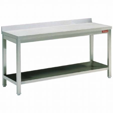 Table de Travail Inox avec sous-tablette et bord arrière relevé 800x600x880/900(+100) mm - Diamond - TL861D