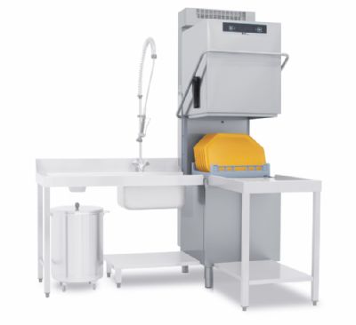 Lave-vaisselle à capot avec adoucisseur intégré continu panier 500x500 mm Lave-vaisselle à capot avec adoucisseur intégré continu panier 500x500 mm