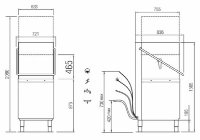 Lave-vaisselle � capot professionnel avec panier 500x500 mm et cuve 22 litres