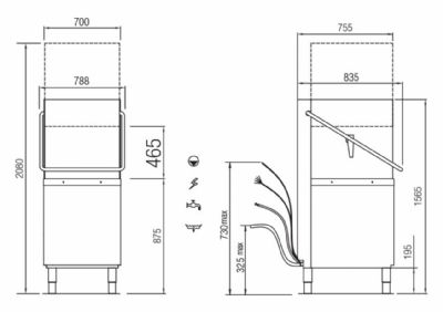 Lave-vaisselle � capot panier 600x500 mm avec pompe de vidange 30 L