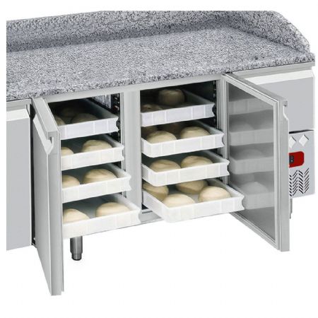 Meuble à Pizzas plan de travail en granit, 2 portes pleines et 1 tiroir neutre 4 bacs 600x400 - Diamond Promo - TP23/P9