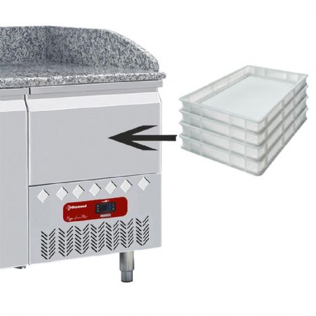 Meuble à Pizzas plan de travail en granit, 2 portes pleines et 1 tiroir neutre 4 bacs 600x400 - Diamond Promo - TP23/P9