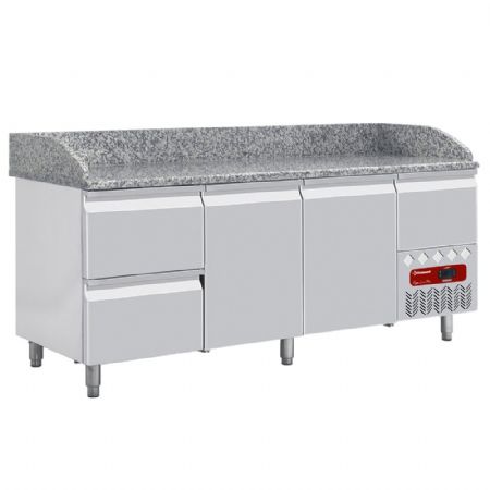 Meuble à Pizzas 2 portes pleines 2 tiroirs neutres 8 bacs 600x400 et tiroir ustensiles - Diamond Promo - TP261/P9