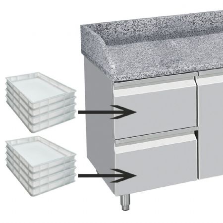 Meuble à Pizzas dessus granit, 3 portes pleines et 2 tiroirs neutres pour 8 bacs 600x400 - Diamond Promo - TP361/P9