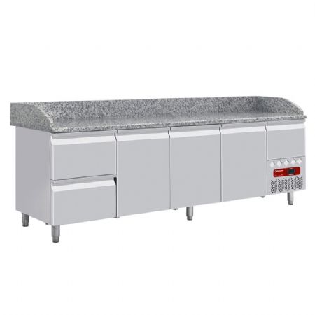 Meuble à Pizzas dessus granit, 3 portes pleines et 2 tiroirs neutres pour 8 bacs 600x400 - Diamond Promo - TP361/P9