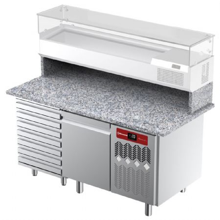 Meuble à pizza avec plan de travail granit 7 tiroirs et 1 porte positive - Diamond - TPC-165/M2