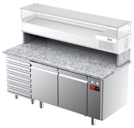 Meuble à pizza avec plan de travail granit 2 portes et 7 tiroirs positive - Diamond - TPC-185/M5