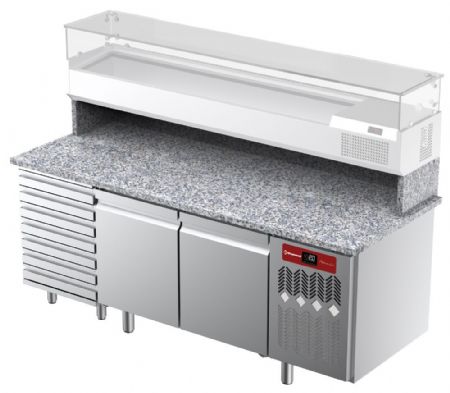 Meuble à pizza avec plan de travail en granit 2 portes et 7 tiroirs positive - Diamond - TPC-205/M4