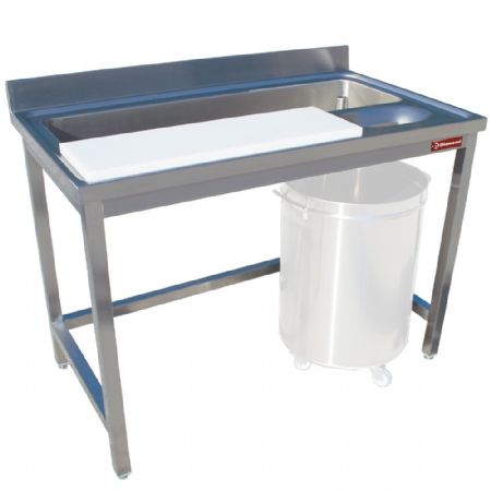 Table de Travail Inox préparation et lavage légumes murale avec dosseret 1800x700x880/900(+100) mm - Diamond - TPL1870D