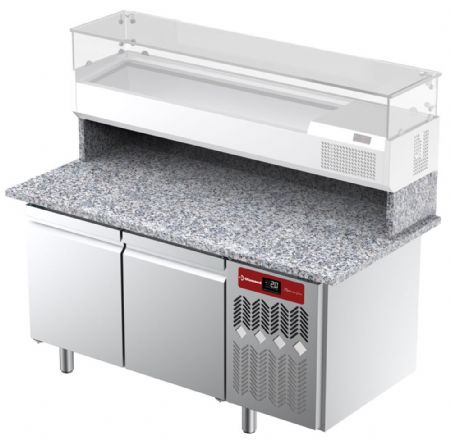 Meuble réfrigéré pour pizza 2 portes et plan de travail en granit - Diamond - TPP-165/M1