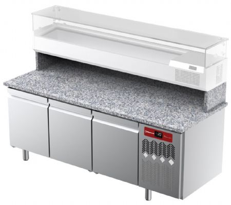 Meuble à pizzas professionnel plan de travail granit 3 portes positive - Diamond - TPP-205/M3