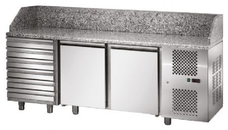Meuble à pizzas professionnel dessus granit 2 portes 6 tiroirs - Sofraca - TPZ27
