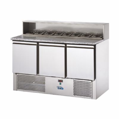 Meuble  pizza tropicalis +4/ +10C petit modle avec dessus en granit et saladette 3 portes GN1/1 - 408L