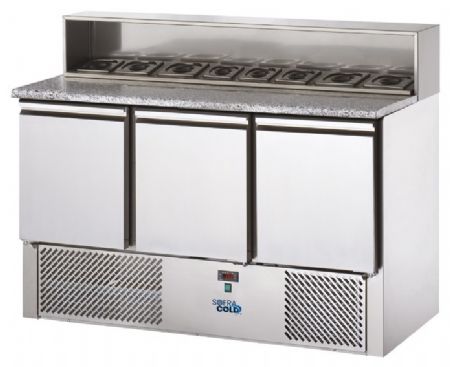 Meuble à pizzas professionnel dessus granit 3 portes 1380x700x1080 mm - Sofraca - TPZM3