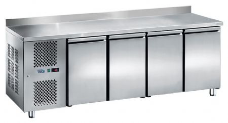 Table réfrigérée professionnelle positive 4 portes avec dosseret groupe à gauche 2325 x 700 x 950 mm - Sofraca - TRG4P-GG