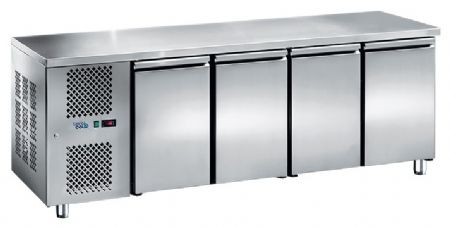 Table réfrigérée professionnelle positive 4 portes sans dosseret groupe à gauche 2325 x 700 x 840 mm - Sofraca - TRG4PSD-GG