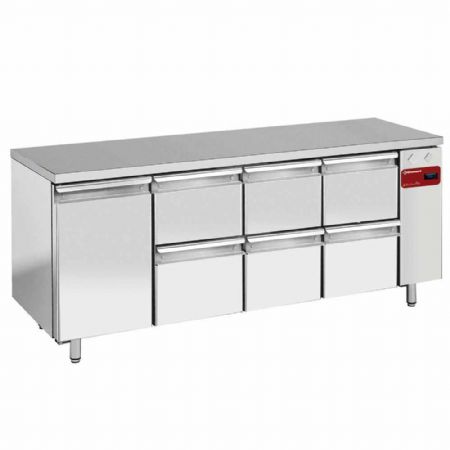 Table frigorifique 4 portes GN1/1 avec 3 bloc de 2 tiroirs