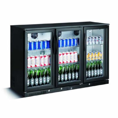 Arriere de bar noir 3 portes vitrées battantes - 338L Arriere de bar noir 3 portes vitrées battantes - 338L