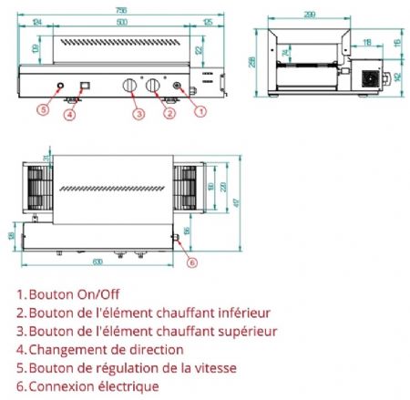 Toaster convoyeur professionnel chargement frontale - 700 toats/heure - 750x420x250 mm