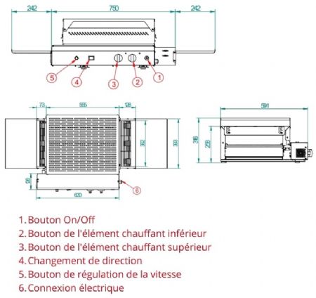 Toaster convoyeur professionnel traversant - 650 toats/heure - 1258x575x335 mm