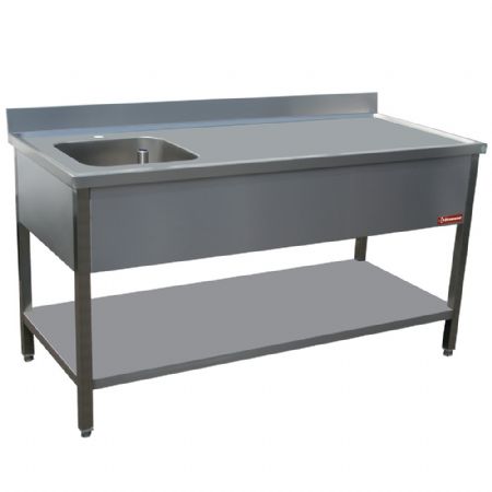 Plonge Inox 1 cuve gauche 400x400x275 mm avec dosseret et tablette inférieure - Diamond - TV1471S-D Plonge Inox 1 cuve gauche 400x400x275 mm avec dosseret et tablette inférieure - Diamond - TV1471S-D